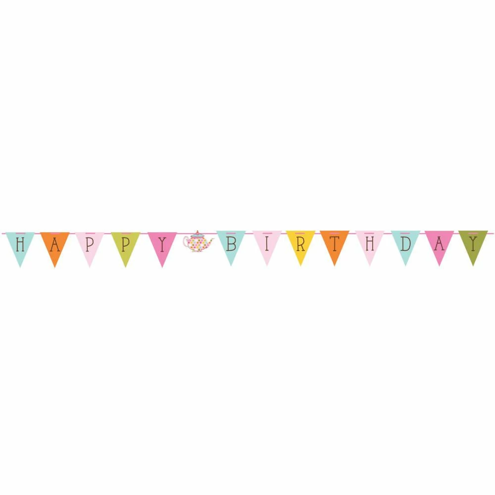 Creative Converting Tea Time Birthday Party Flag Shaped Ribbon Banner (6/case)