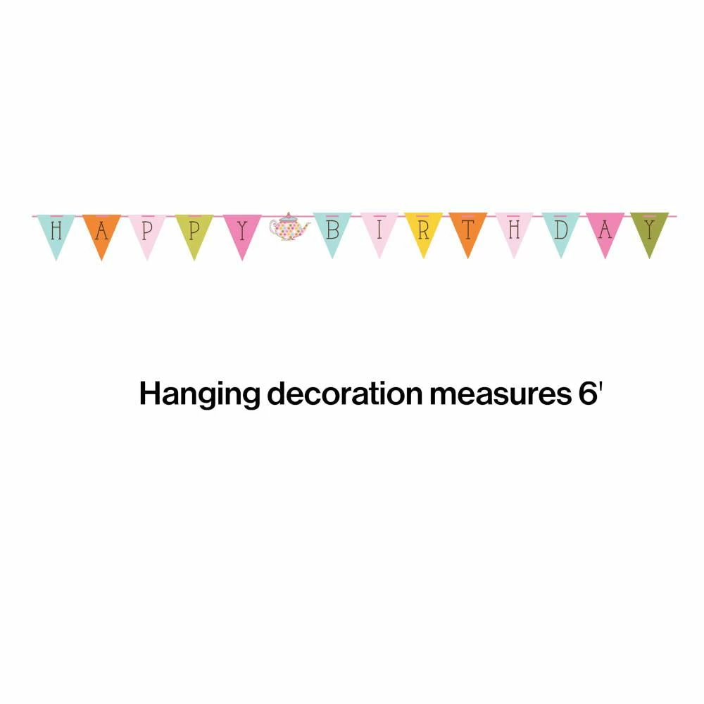 Creative Converting Tea Time Birthday Party Flag Shaped Ribbon Banner (6/case)