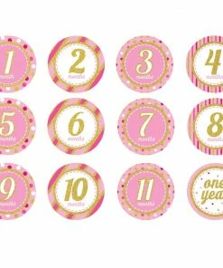 Creative Converting Baby Showers Baby's Pink Glitter Stickers Months (144/case)
