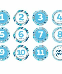Creative Converting Baby's Blue Glitter Stickers Months (144/case) Baby Showers