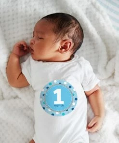 Creative Converting Baby's Blue Glitter Stickers Months (144/case) Baby Showers