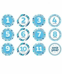 Creative Converting Baby's Blue Glitter Stickers Months (144/case) Baby Showers