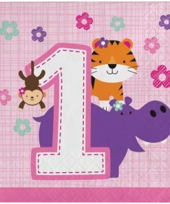 Creative Converting One Is Fun Girl Beverage Napkin (192/case) 1st Birthday Party Themes