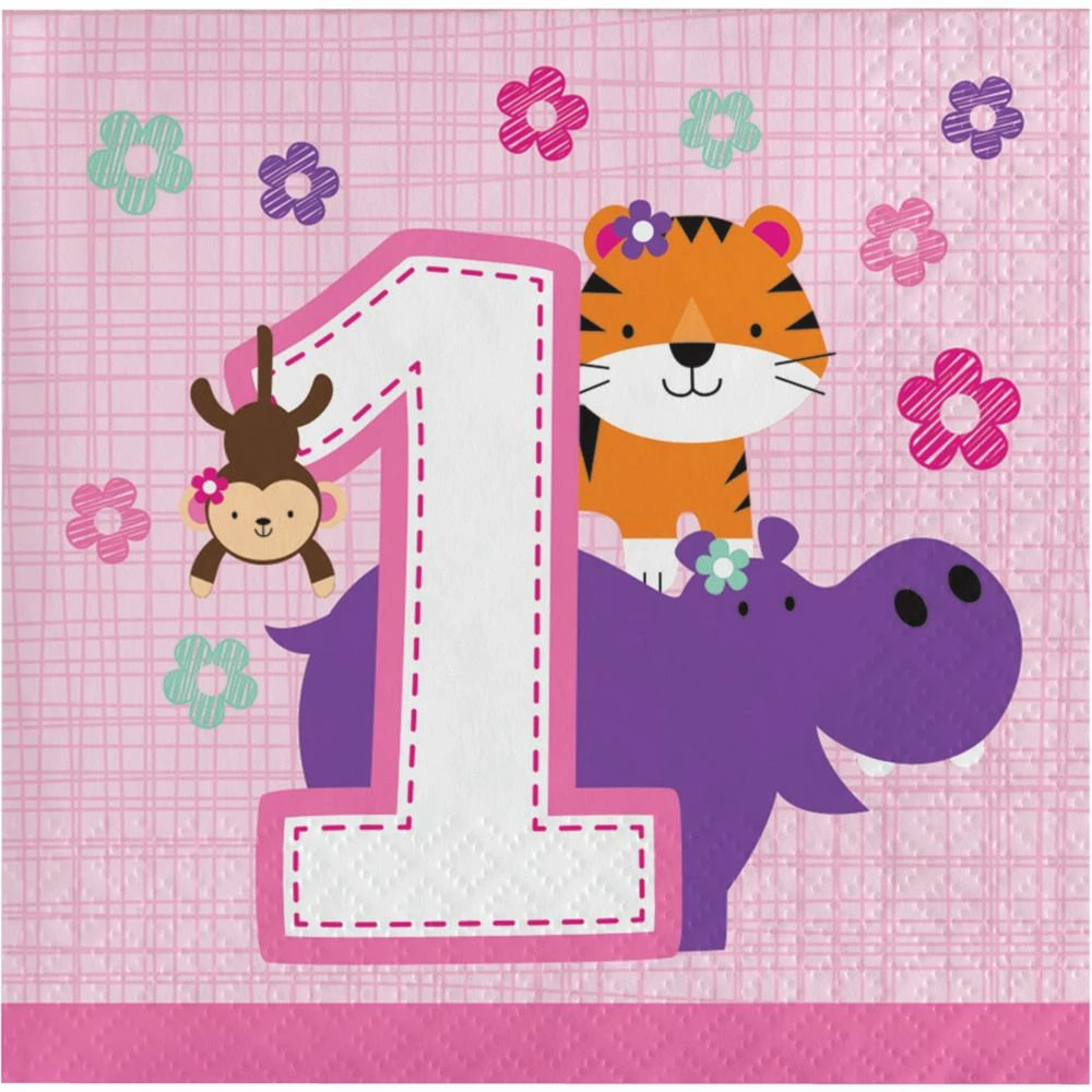 Creative Converting One Is Fun Girl Beverage Napkin (192/case) 1st Birthday Party Themes