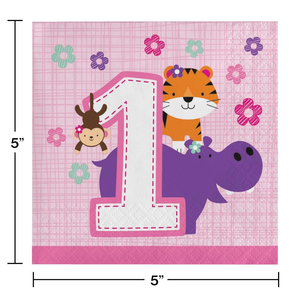 Creative Converting One Is Fun Girl Beverage Napkin (192/case) 1st Birthday Party Themes