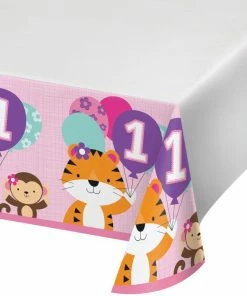 Creative Converting 1st Birthday Party Themes One Is Fun Girl Plastic Tablecover Border, 54 Inch X 102 Inch (6/case)