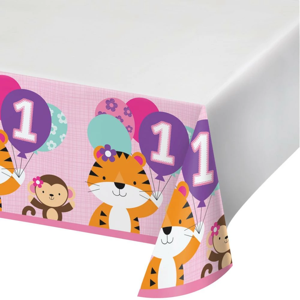 Creative Converting 1st Birthday Party Themes One Is Fun Girl Plastic Tablecover Border, 54 Inch X 102 Inch (6/case)