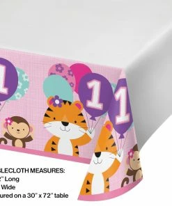Creative Converting 1st Birthday Party Themes One Is Fun Girl Plastic Tablecover Border, 54 Inch X 102 Inch (6/case)