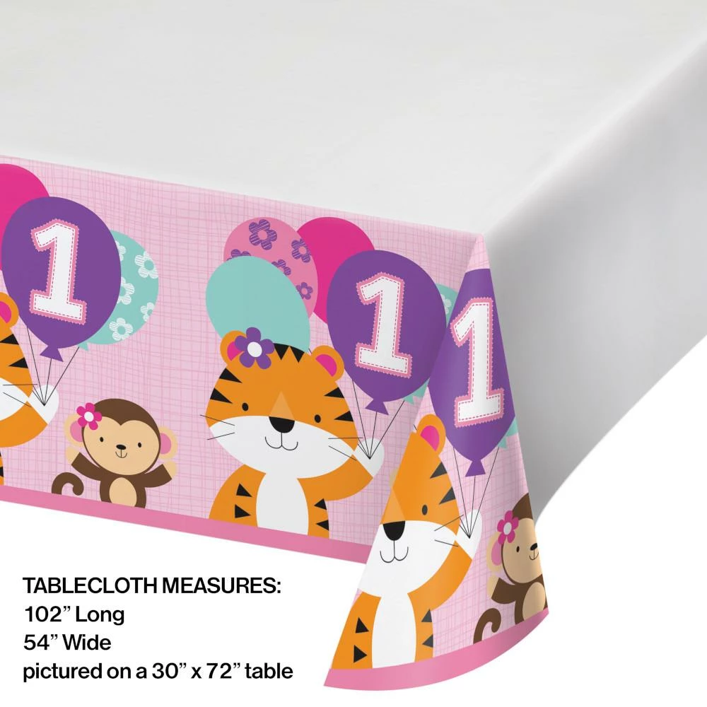 Creative Converting 1st Birthday Party Themes One Is Fun Girl Plastic Tablecover Border, 54 Inch X 102 Inch (6/case)