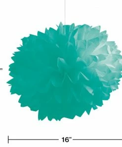 Creative Converting Fluffy Tissue Balls, Teal Lagoon (Case Pack Of 36) Solid Color Tableware