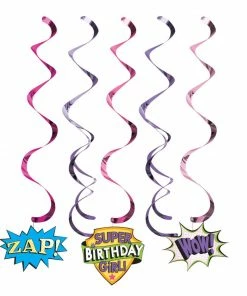 Creative Converting Girl Superhero Dizzy Danglers Assorted (Case Pack Of 30) Kids Birthday Party Themes