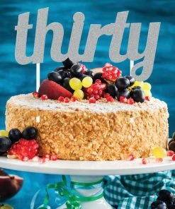 Creative Converting Silver Glitter Thirty Cake Topper (12/Case) Adult Birthday Party Themes