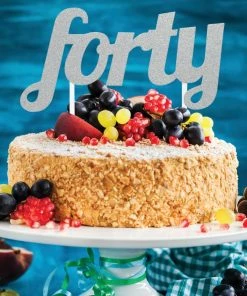 Creative Converting Adult Birthday Party Themes Silver Glitter Forty Cake Topper (12/Case)