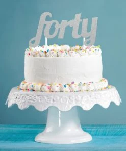 Creative Converting Adult Birthday Party Themes Silver Glitter Forty Cake Topper (12/Case)