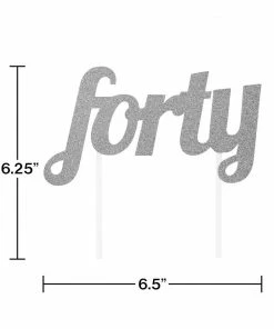 Creative Converting Adult Birthday Party Themes Silver Glitter Forty Cake Topper (12/Case)