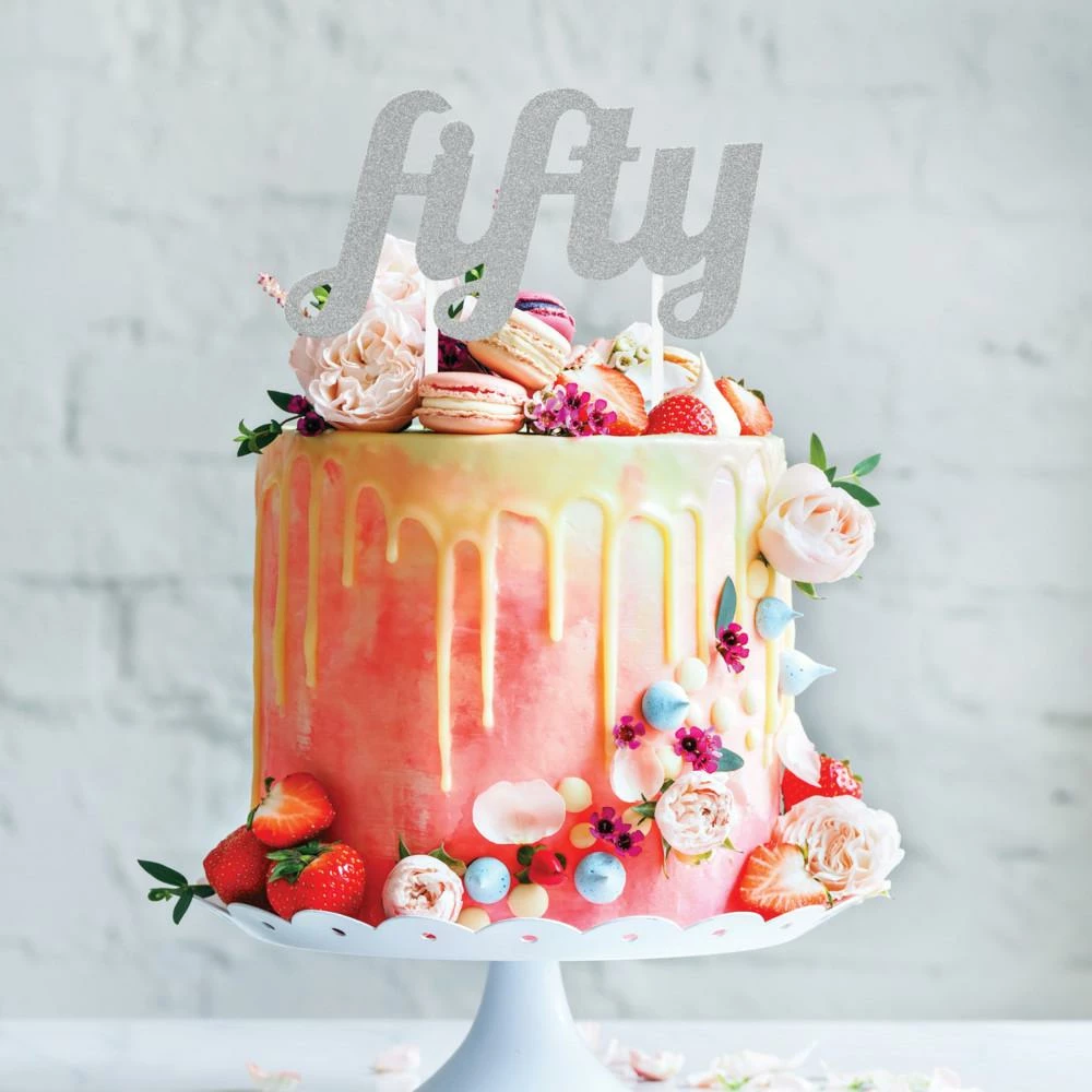 Creative Converting Silver Glitter Fifty Cake Topper (12/Case) Adult Birthday Party Themes