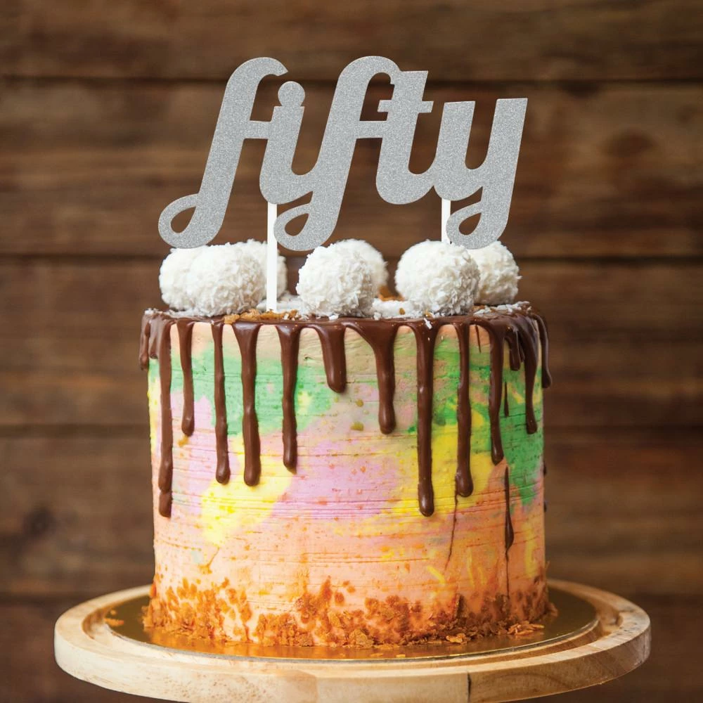 Creative Converting Silver Glitter Fifty Cake Topper (12/Case) Adult Birthday Party Themes