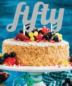 Creative Converting Silver Glitter Fifty Cake Topper (12/Case) Adult Birthday Party Themes
