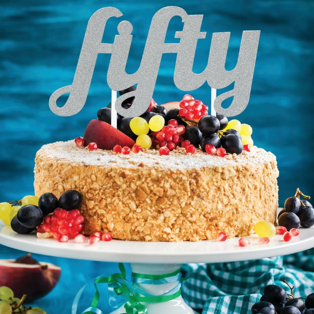 Creative Converting Silver Glitter Fifty Cake Topper (12/Case) Adult Birthday Party Themes