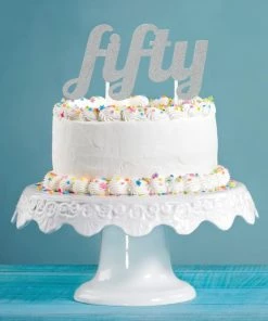 Creative Converting Silver Glitter Fifty Cake Topper (12/Case) Adult Birthday Party Themes