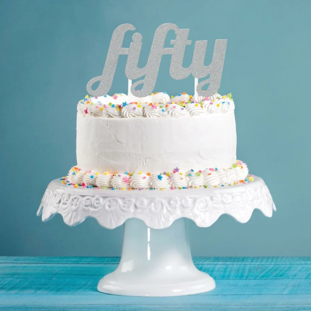 Creative Converting Silver Glitter Fifty Cake Topper (12/Case) Adult Birthday Party Themes