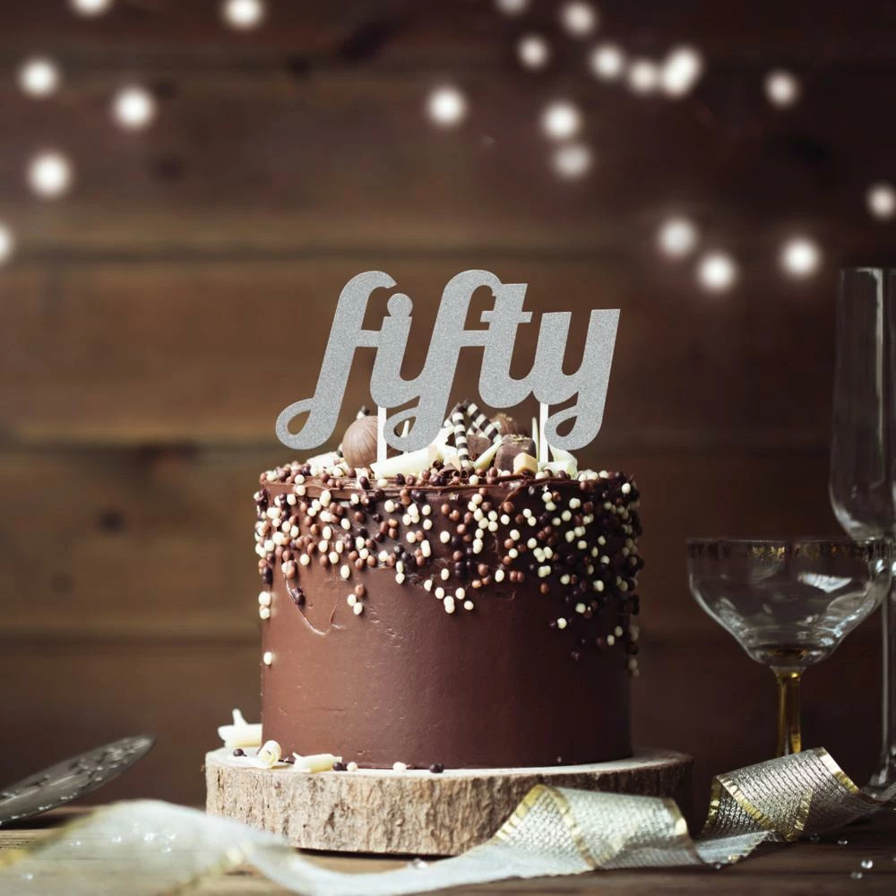 Creative Converting Silver Glitter Fifty Cake Topper (12/Case) Adult Birthday Party Themes