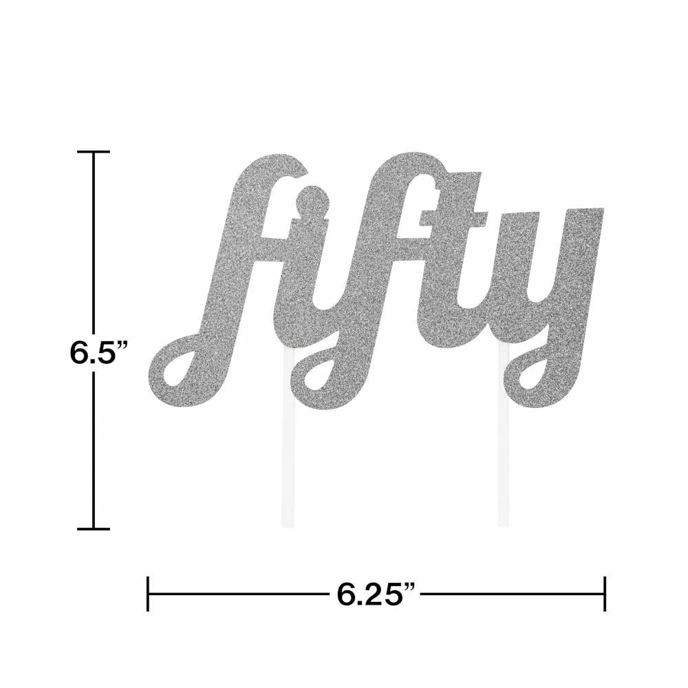 Creative Converting Silver Glitter Fifty Cake Topper (12/Case) Adult Birthday Party Themes
