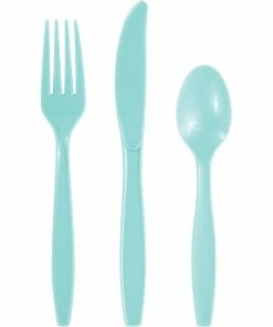 Creative Converting Spa Blue 24Ct Assorted Cutlery (24/Pkg) Solid Color Tableware
