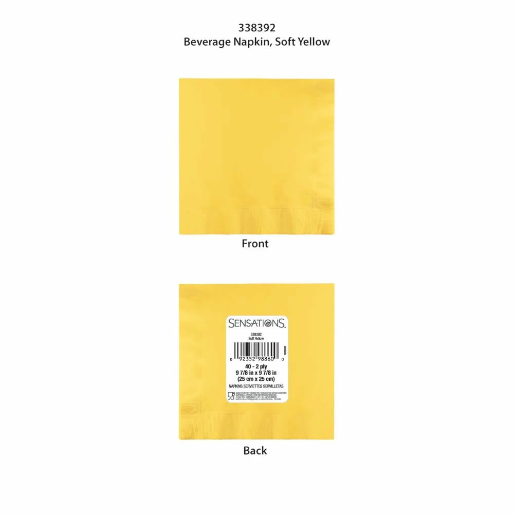 Creative Converting Soft Yellow 40Ct 2Ply Beverage Napkin (40/Pkg)