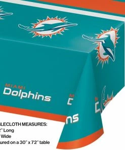 Creative Converting Miami Dolphins Plastic Tablecover, 54" X 102" 1ct