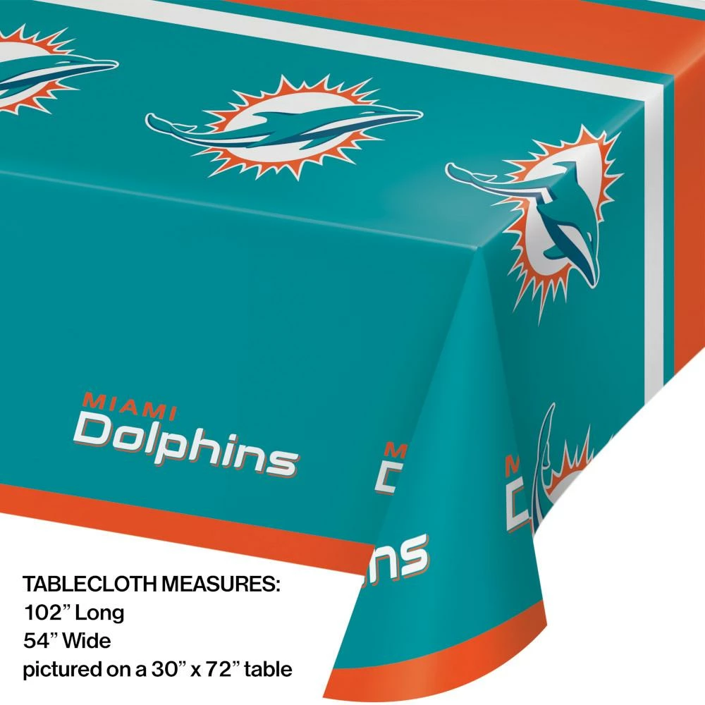 Creative Converting Miami Dolphins Plastic Tablecover, 54" X 102" 1ct