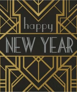 Creative Converting Roaring 20S Luncheon Napkin, Foil Stamp, Happy New Year (16/Pkg) Themed Tableware