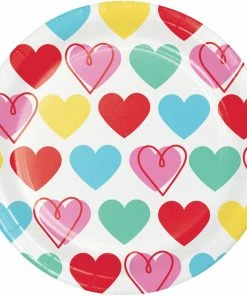 Creative Converting Valentine's Day Party Decorations Colorful Hearts Dessert Plate (8/Pkg)