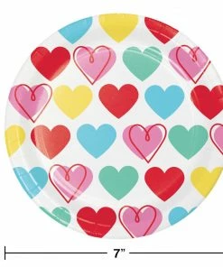 Creative Converting Valentine's Day Party Decorations Colorful Hearts Dessert Plate (8/Pkg)
