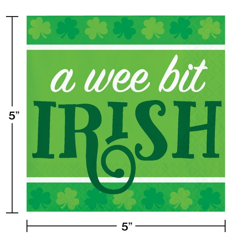Creative Converting Irish Clover Beverage Napkin, Wee Bit Irish (16/Pkg)