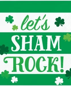 Creative Converting Irish Clover Beverage Napkin, Let's Shamrock (16/Pkg)