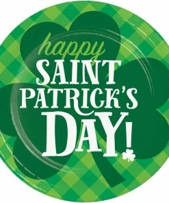 Creative Converting Irish Clover Dessert Plate, Happy St Patricks Day (8/Pkg) St. Patrick's Day Party Decorations