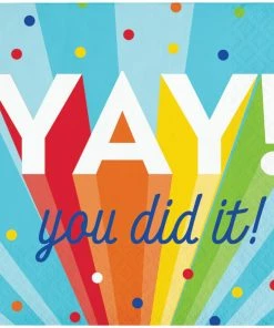 Creative Converting Rainbow Grad Beverage Napkin (16/Pkg) Graduation Party Supplies