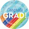 Creative Converting Rainbow Grad Paper Plates, 8 Ct Graduation Party Supplies