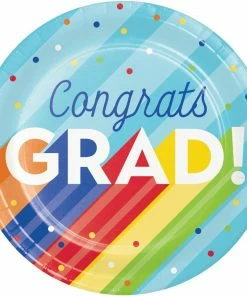 Creative Converting Rainbow Grad Paper Plates, 8 Ct Graduation Party Supplies
