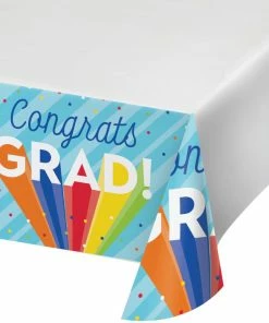 Creative Converting Graduation Party Supplies Rainbow Grad Paper Tablecover Border Print, 54