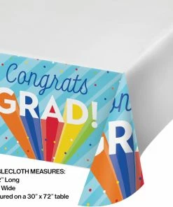Creative Converting Graduation Party Supplies Rainbow Grad Paper Tablecover Border Print, 54