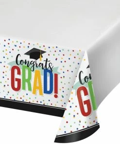 Creative Converting Colorful Grad Paper Tablecover Border Print, 54" X 102" (1/Pkg)