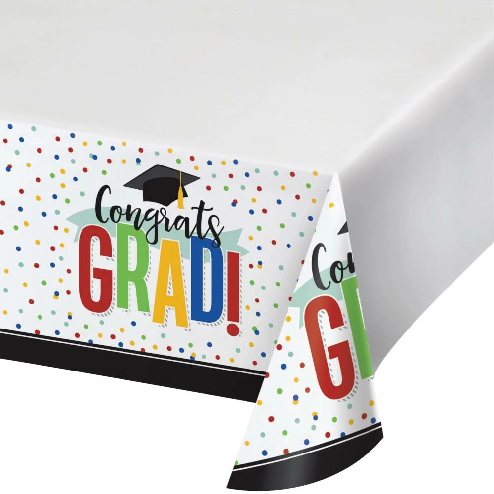 Creative Converting Colorful Grad Paper Tablecover Border Print, 54" X 102" (1/Pkg)