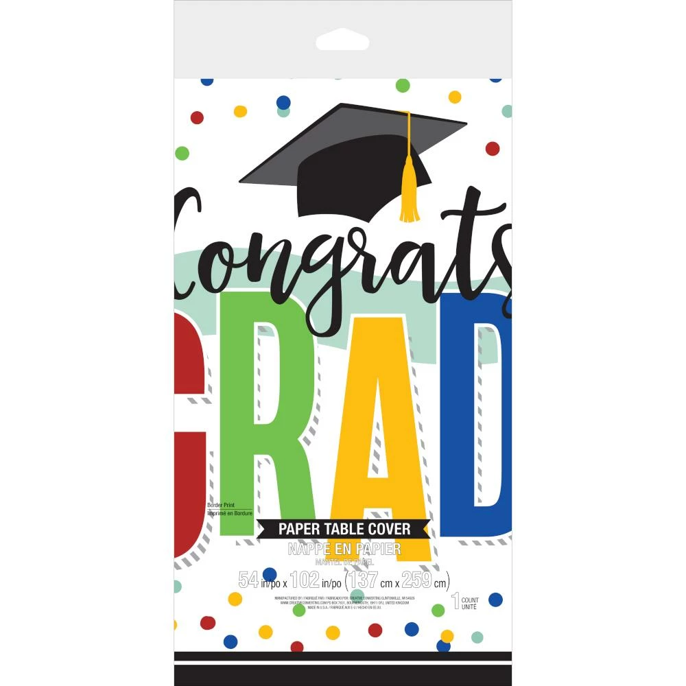 Creative Converting Colorful Grad Paper Tablecover Border Print, 54" X 102" (1/Pkg)