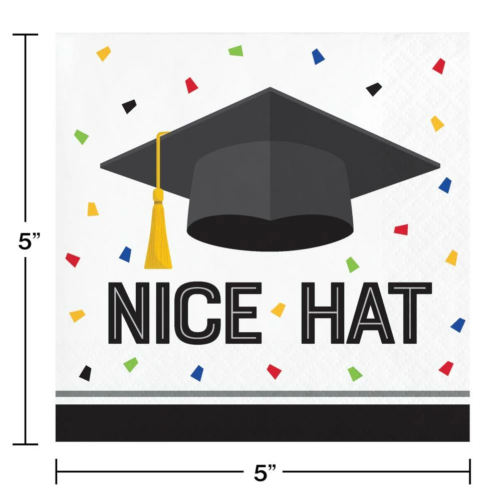 Creative Converting Graduation Fun Beverage Napkin, Nice Hat (16/Pkg) Graduation Party Supplies