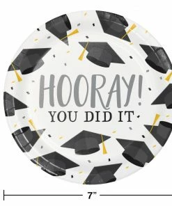 Creative Converting Graduation Fun Dessert Plate, Hooray (8/Pkg) Graduation Party Supplies