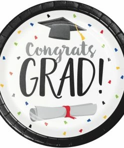 Creative Converting Graduation Fun Dessert Plate, Congrats Grad (8/Pkg) Graduation Party Supplies