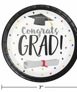 Creative Converting Graduation Fun Dessert Plate, Congrats Grad (8/Pkg) Graduation Party Supplies