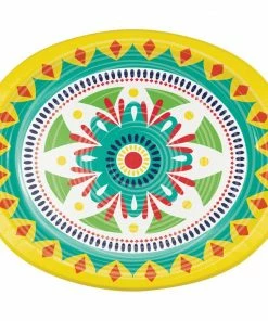 Creative Converting Themed Tableware Colorful Pottery Oval Paper Plates, 8 Ct
